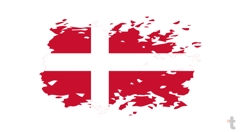 A bandeira, conhecida como Dannebrog, tem fundo vermelho com uma cruz branca, representando o cristianismo e considerada uma das mais antigas do mundo