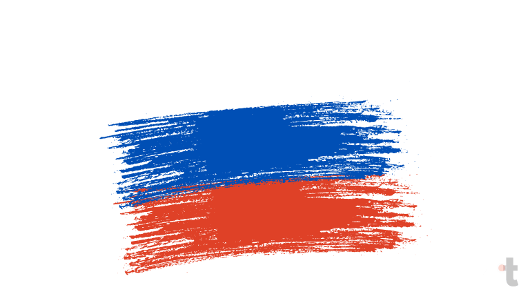 A bandeira tem três faixas horizontais em branco, azul e vermelho, cores pan-eslavas que representam nobreza, lealdade e coragem