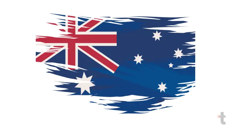 Bandeira da Austrália azul com a Union Jack no canto superior esquerdo e estrelas brancas representando a constelação Cruzeiro do Sul