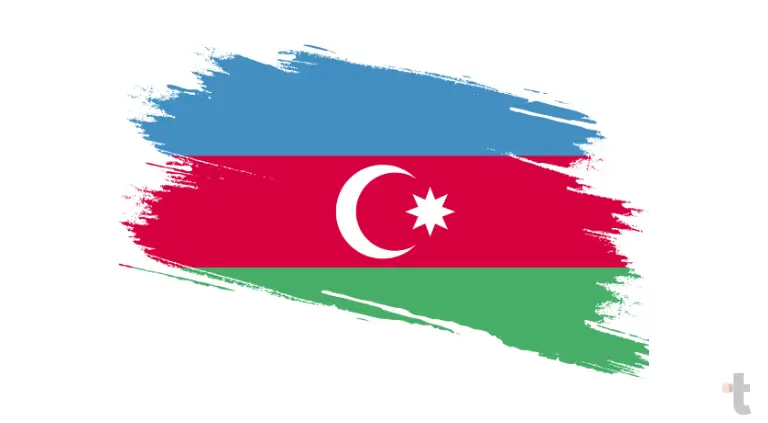 Bandeira do Azerbaijão com três listras horizontais em azul, vermelho e verde, com lua crescente e estrela branca no centro