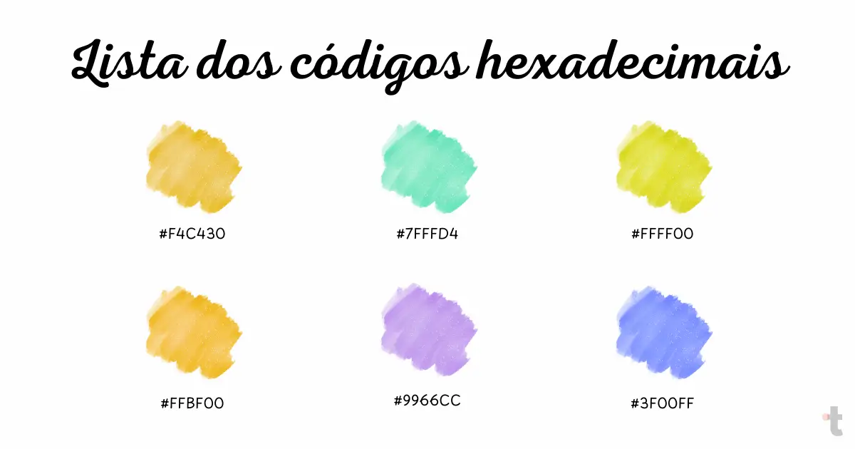 Lista dos códigos hexadecimais das cores com a letra A