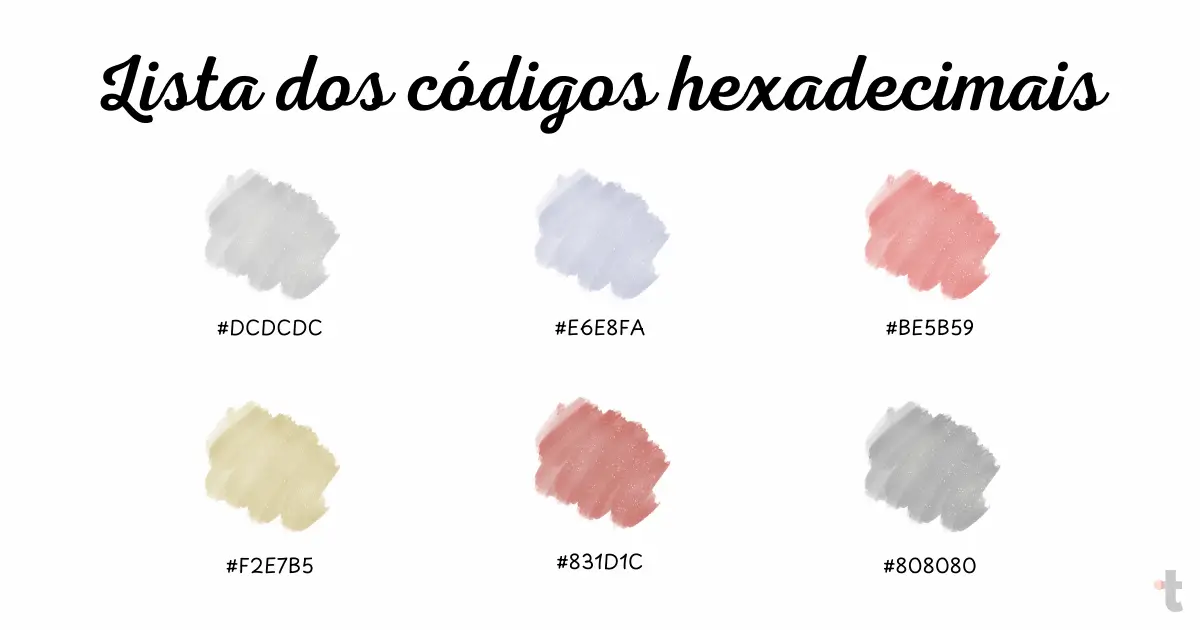 Lista dos códigos hexadecimais das cores com a letra G