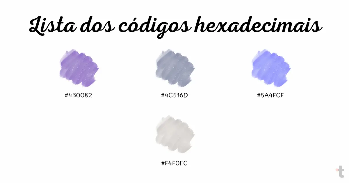 Lista dos códigos hexadecimais das cores com a letra I