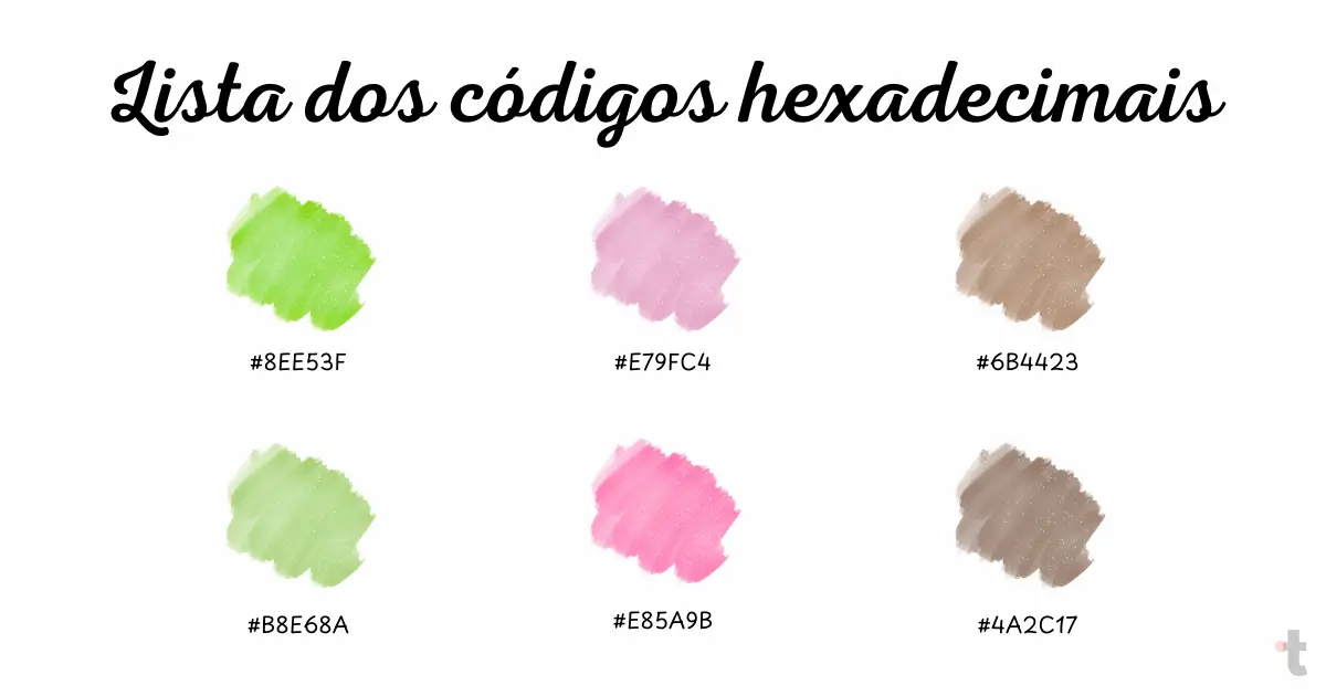 Lista dos códigos hexadecimais das cores com a letra K