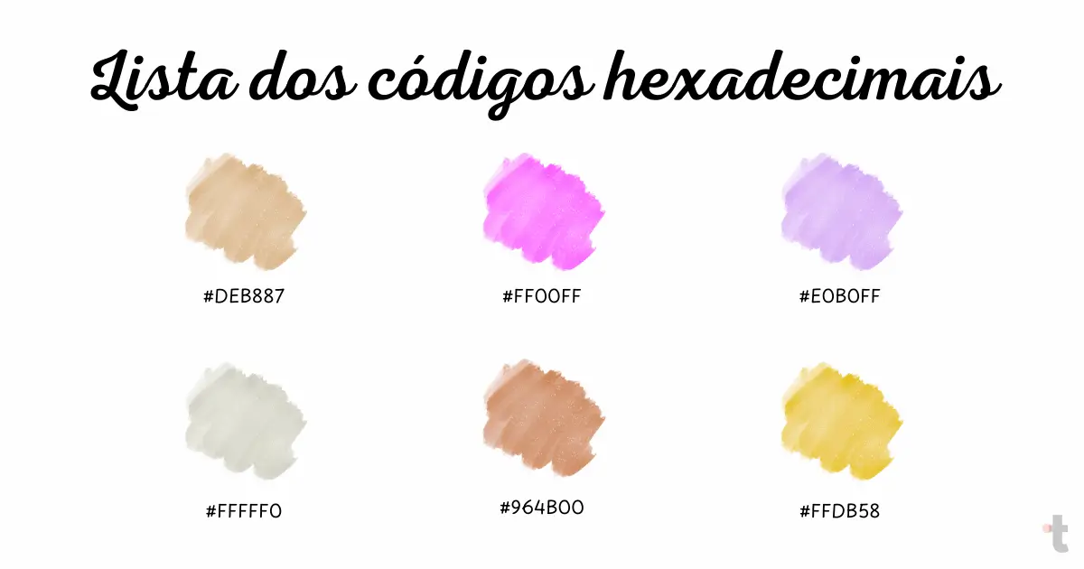 Lista dos códigos hexadecimais das cores com a letra M