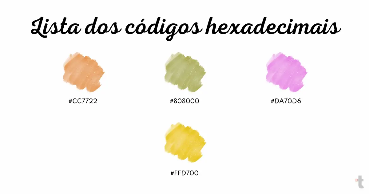 Lista dos códigos hexadecimais das cores com a letra O