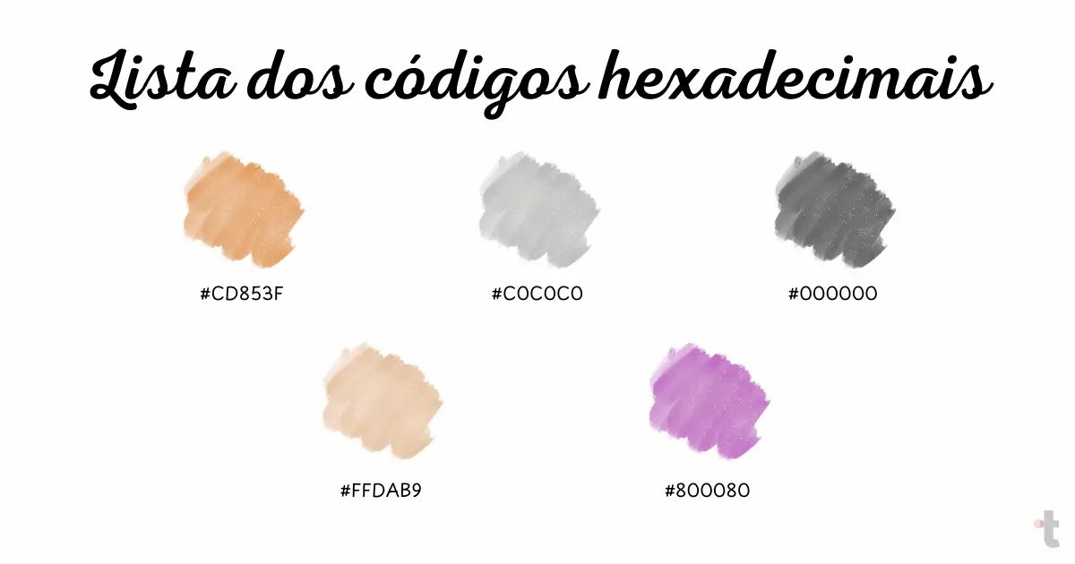 Lista dos códigos hexadecimais das cores com a letra P