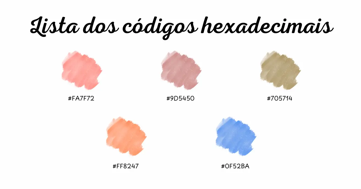 Lista dos códigos hexadecimais das cores com a letra S