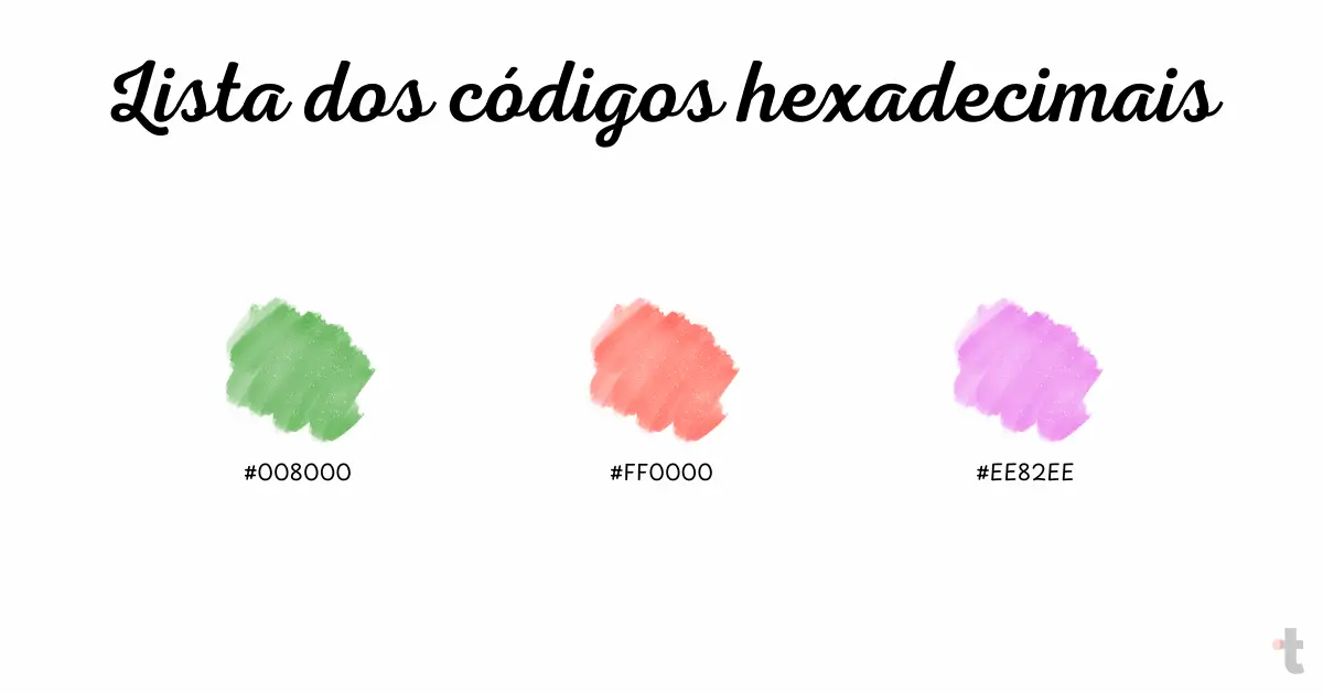 Lista dos códigos hexadecimais das cores com a letra V