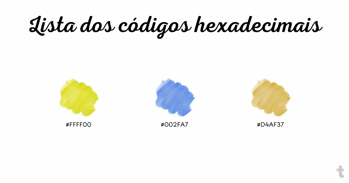 Lista dos códigos hexadecimais das cores com a letra Y