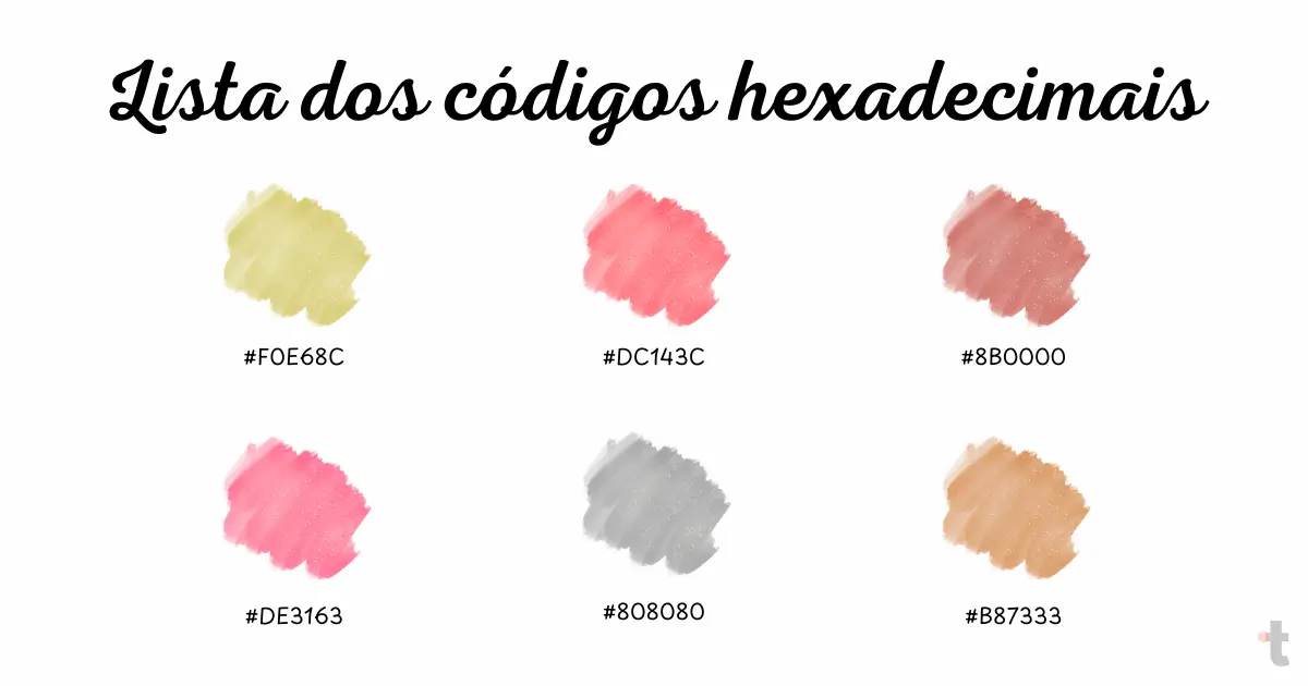 Lista dos códigos hexadecimais das cores com a letra C