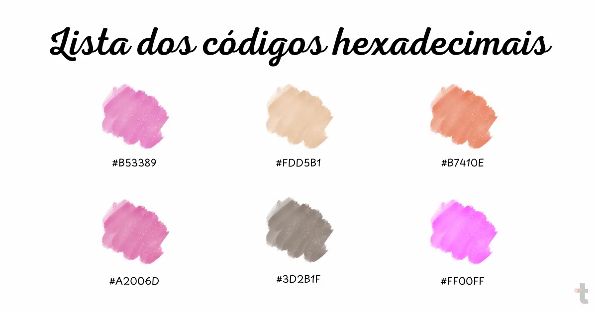 Lista dos códigos hexadecimais das cores com a letra F