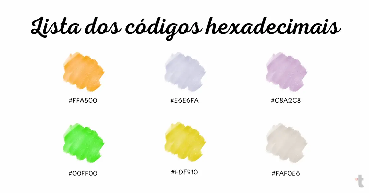 Lista dos códigos hexadecimais das cores com a letra L