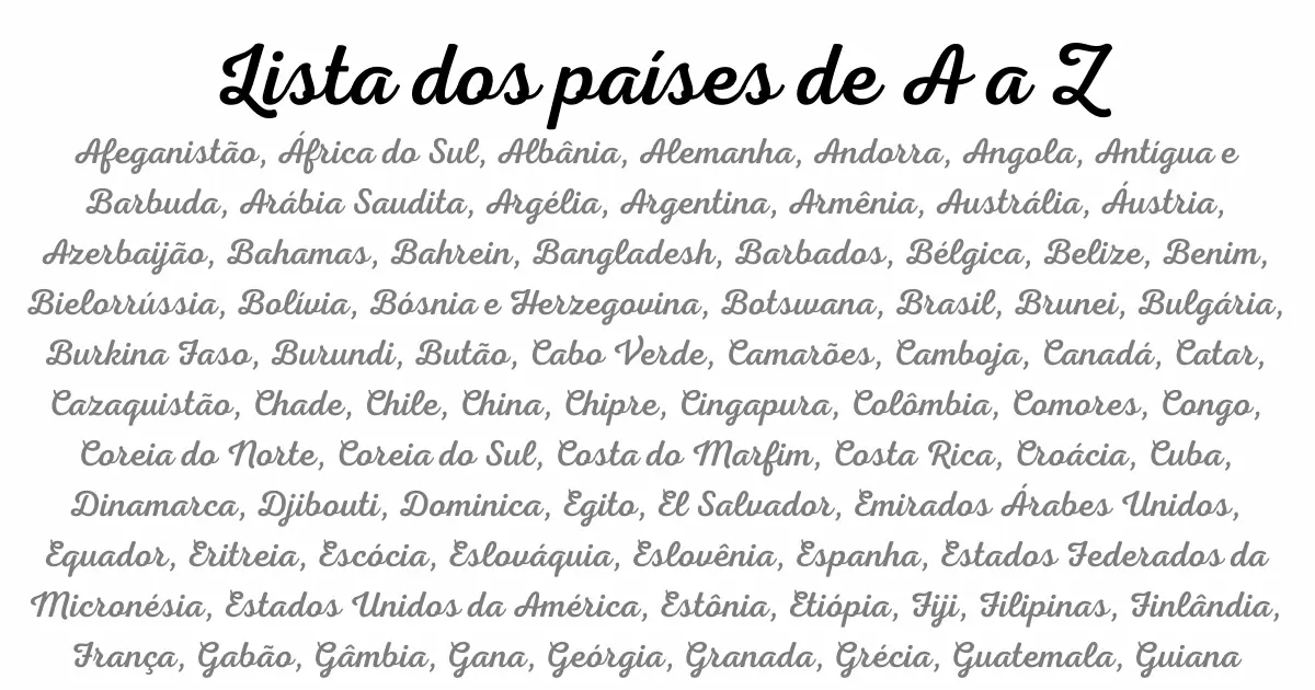 Lista dos países de A a Z