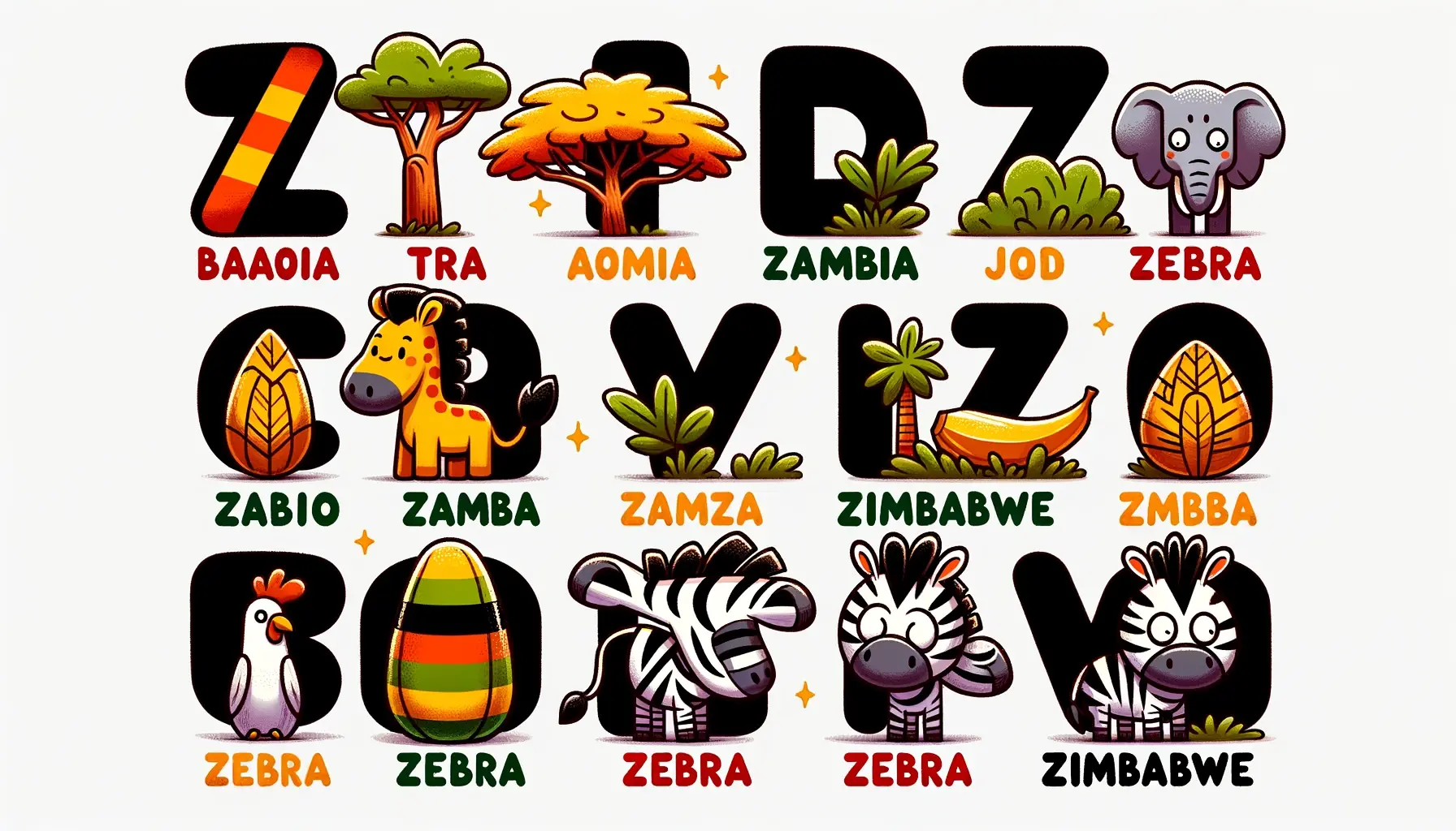 Alguns símbolos dos países que começam com a letra Z